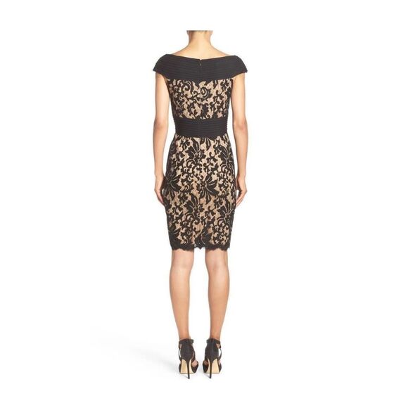 Tadashi Shoji Black Lace Nude Lined knee length Cocktail Party Sheath Dress 4P - Picture 2 of 14